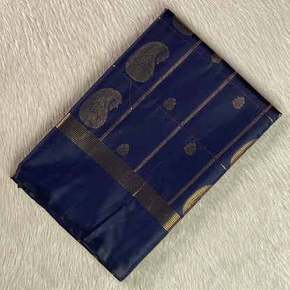 Souparnika Golden Mango Royal Silk Saree – Navy Blue