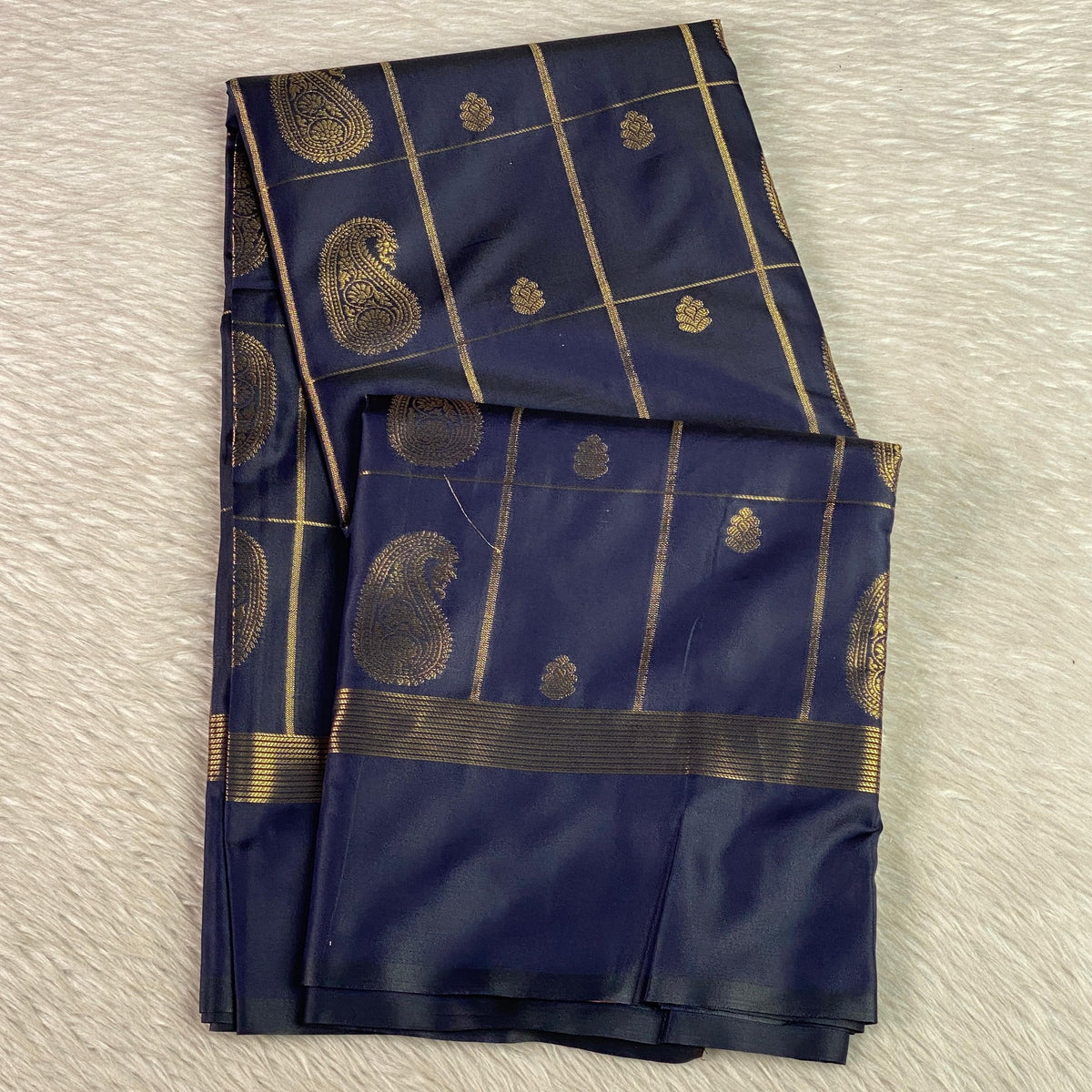 Souparnika Golden Mango Royal Silk Saree – Navy Blue