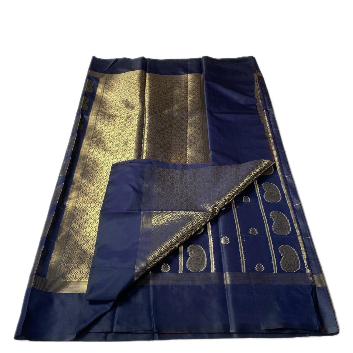 Souparnika Golden Mango Royal Silk Saree – Navy Blue