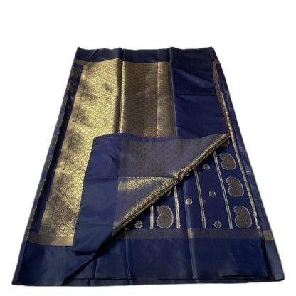 Souparnika Golden Mango Royal Silk Saree – Navy Blue