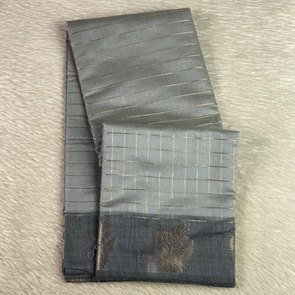 Lavanya Mul Chanderi Checks Silk Saree Grey
