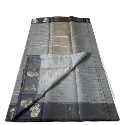 Lavanya Mul Chanderi Checks Silk Saree Grey
