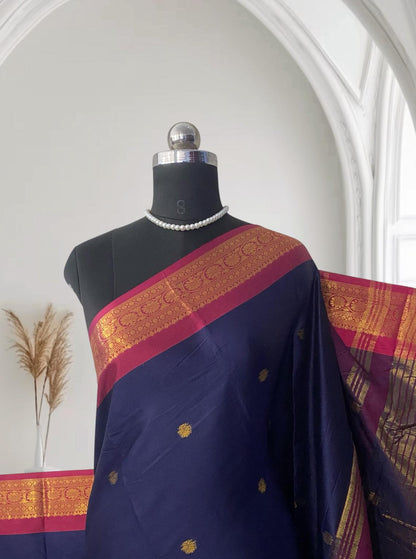 Kousalya Soft Silk Pink Zari Elegance Saree Blue💙