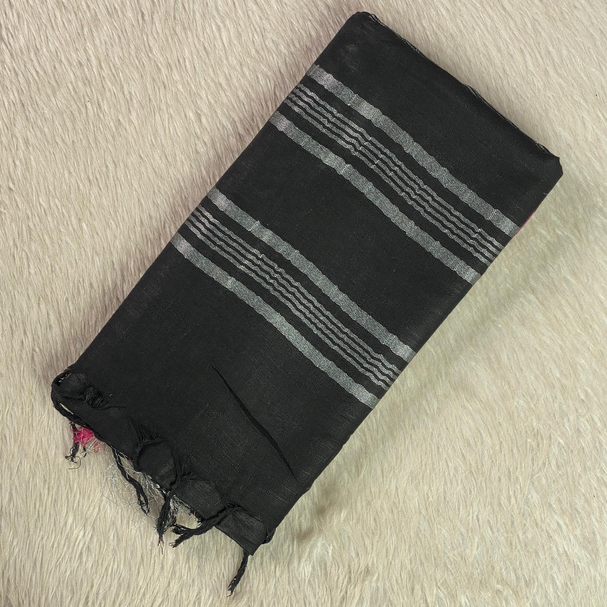 🖤 Silver Stripe Cotton Saree Black🖤