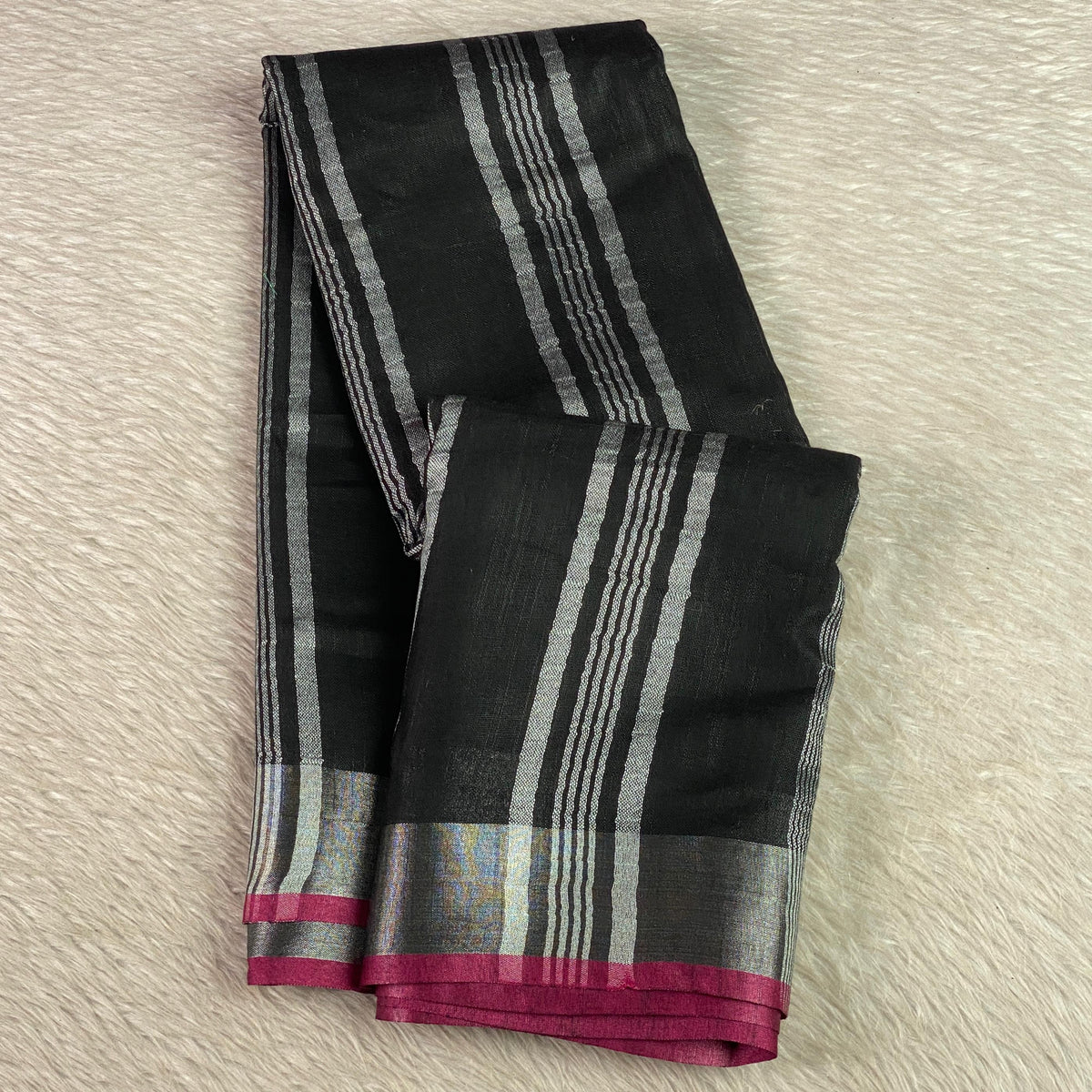 🖤 Silver Stripe Cotton Saree Black🖤
