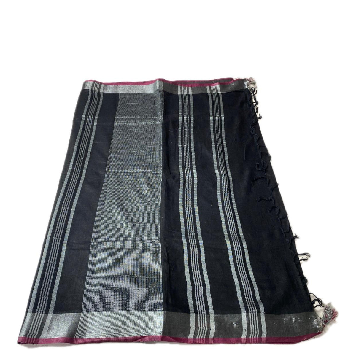 🖤 Silver Stripe Cotton Saree Black🖤
