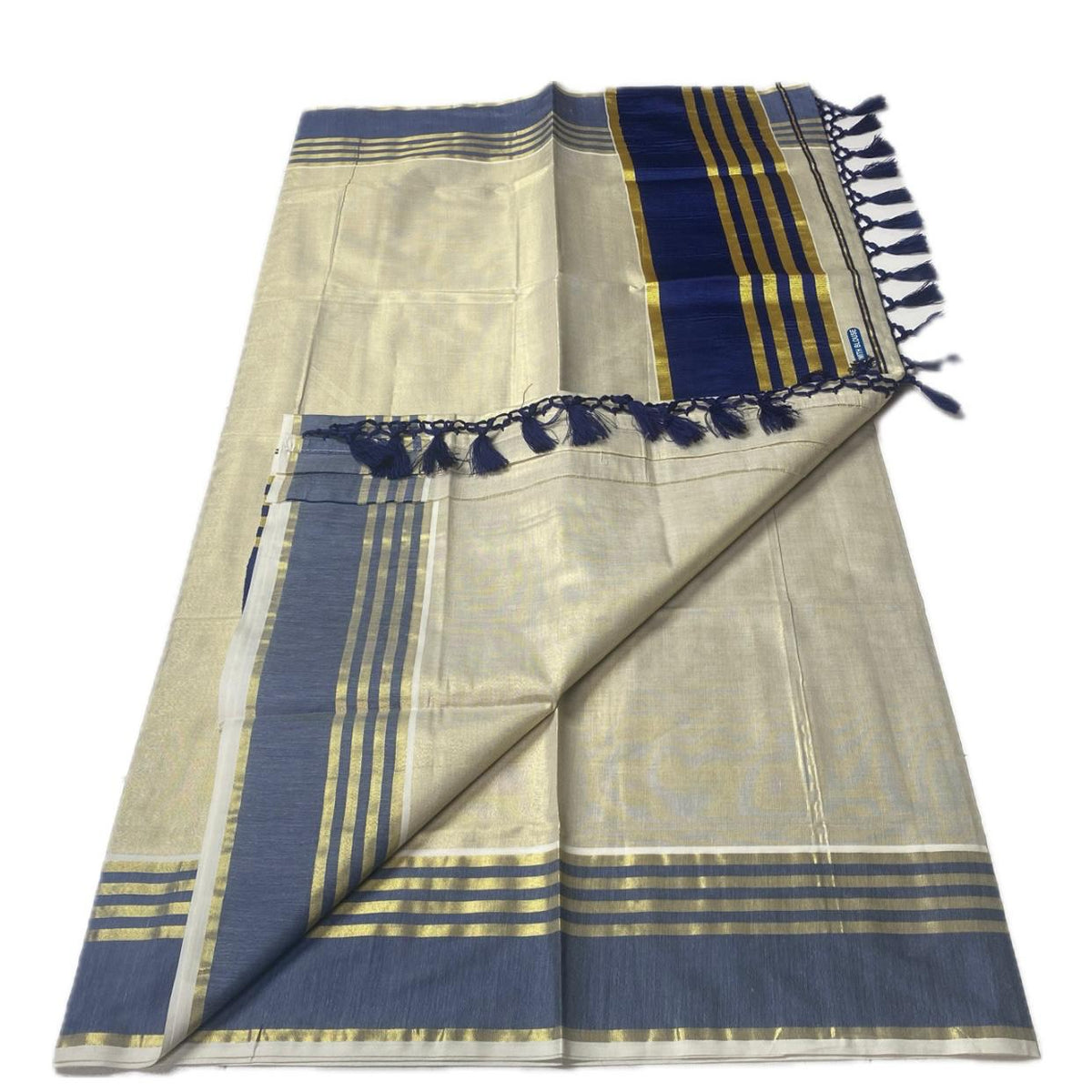 Royale Golden Kasavu Saree Blue