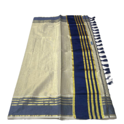 Royale Golden Kasavu Saree Blue