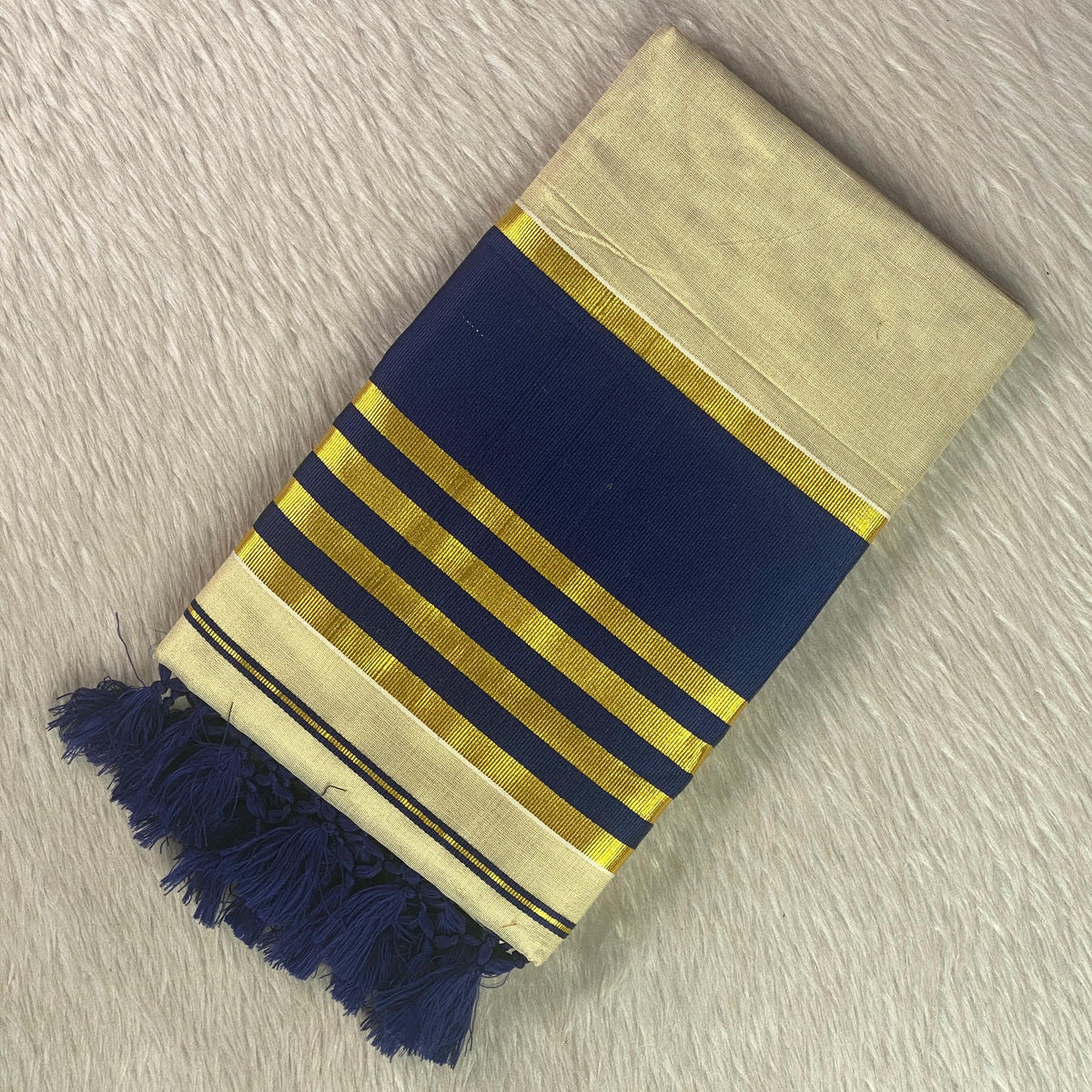 Royale Golden Kasavu Saree Blue