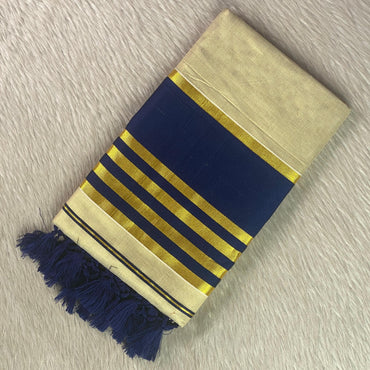 Royale Golden Kasavu Saree Blue