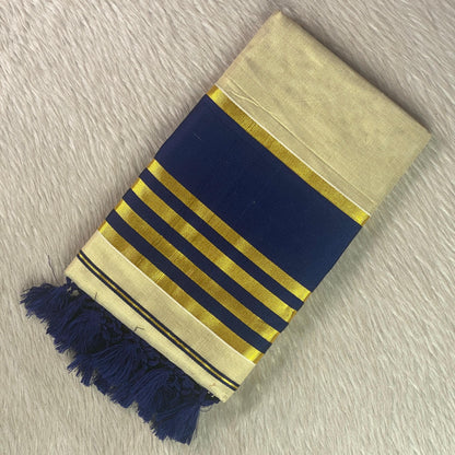 Royale Golden Kasavu Saree Blue
