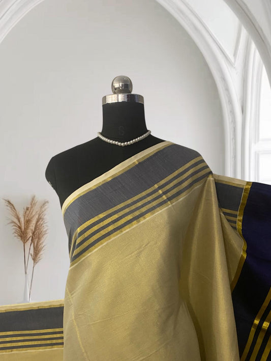 Royale Golden Kasavu Saree Blue