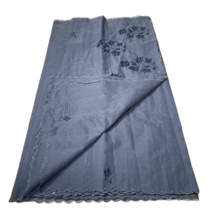 Floral Embroidary Chanderi Cotton Saree Grey