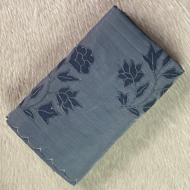 Floral Embroidary Chanderi Cotton Saree Grey