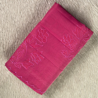Floral Embroidary Chanderi Cotton Saree Pink