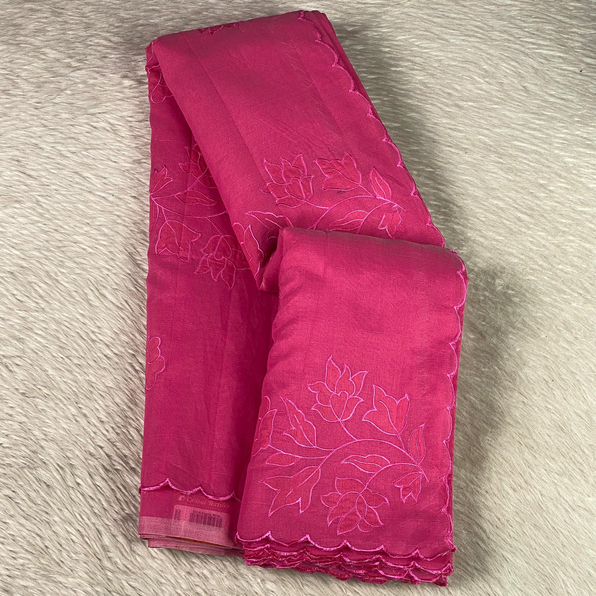 Floral Embroidary Chanderi Cotton Saree Pink
