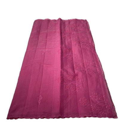 Floral Embroidary Chanderi Cotton Saree Pink