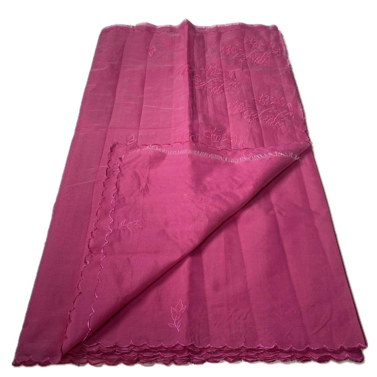Floral Embroidary Chanderi Cotton Saree Pink