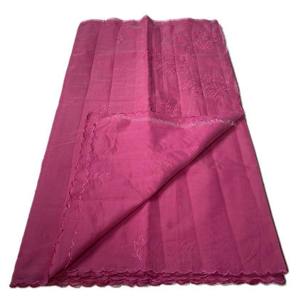 Floral Embroidary Chanderi Cotton Saree Pink