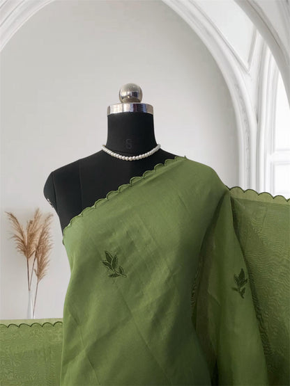 Floral Embroidary Chanderi Cotton Saree