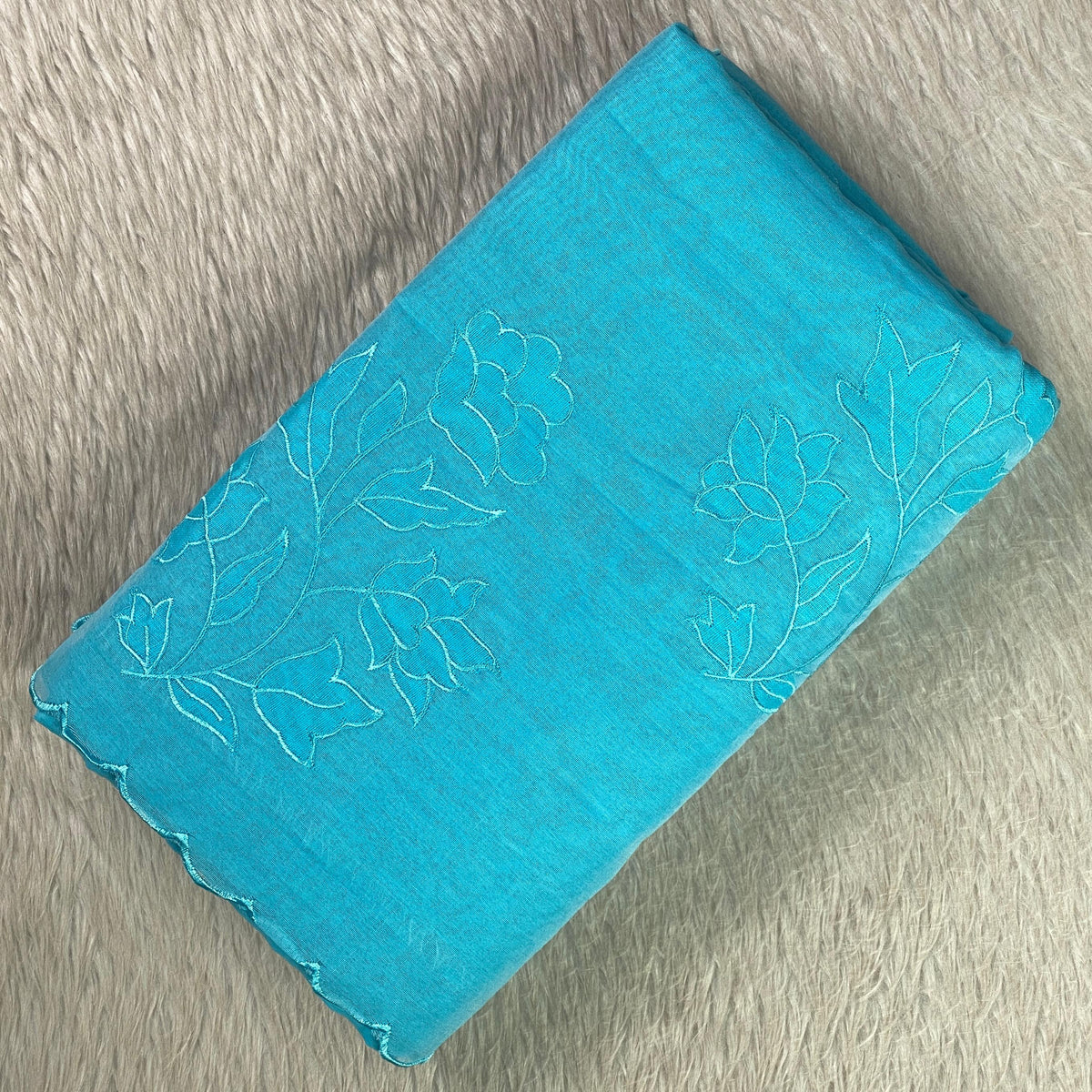 Floral Embroidary Chanderi Cotton Blue