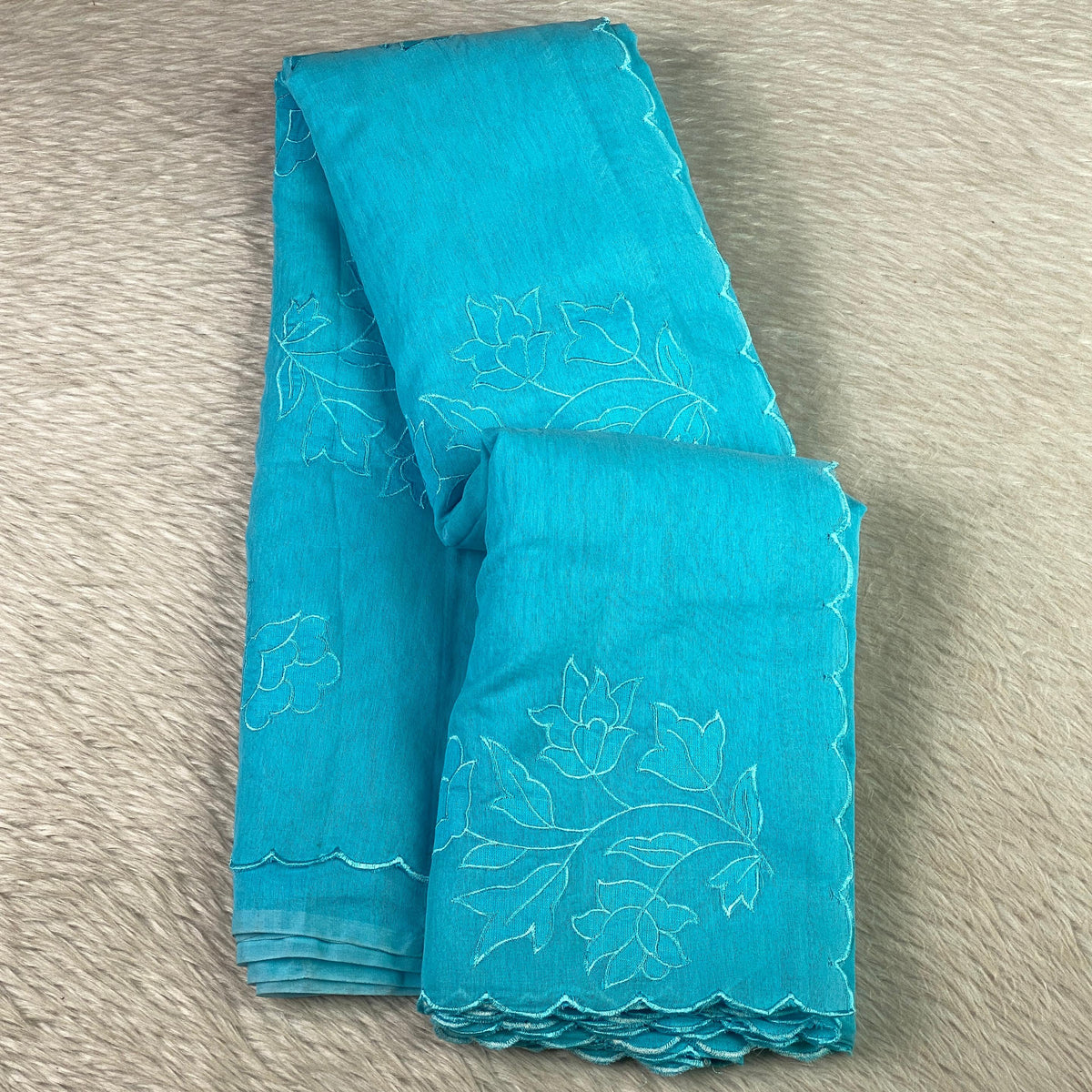 Floral Embroidary Chanderi Cotton Blue