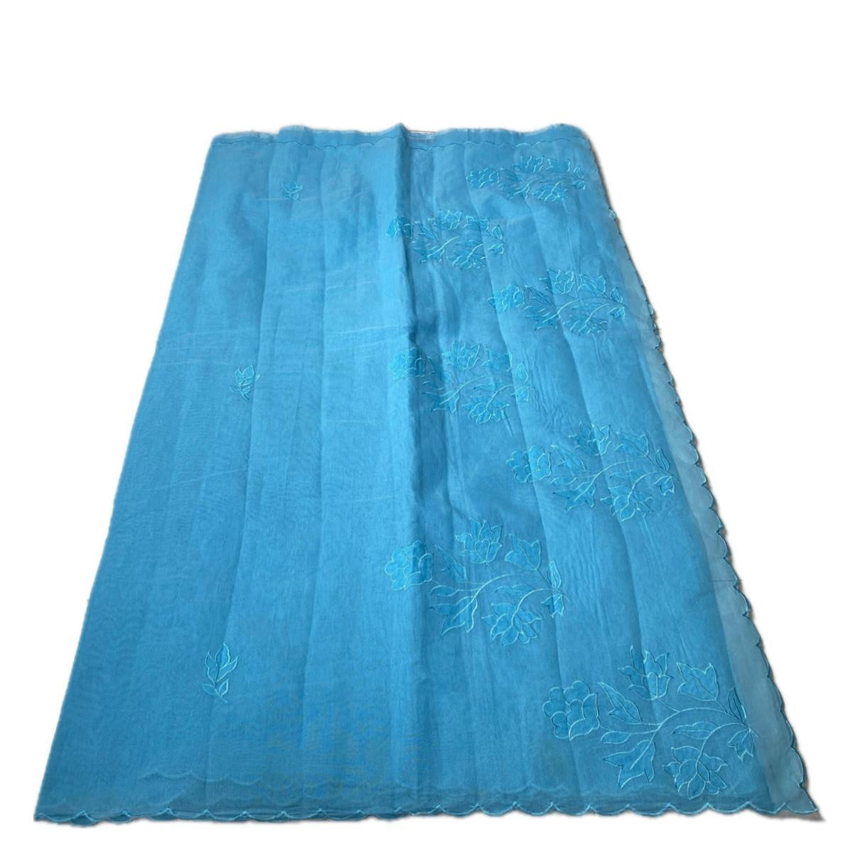 Floral Embroidary Chanderi Cotton Blue