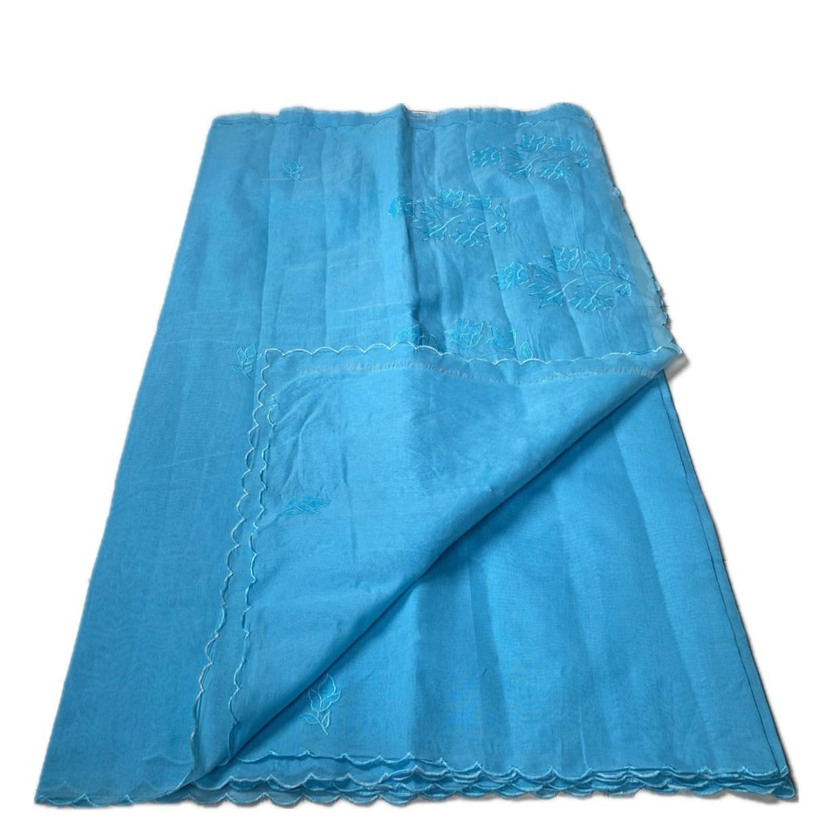 Floral Embroidary Chanderi Cotton Blue