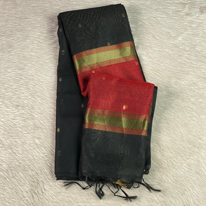 Paru Chanderi Cotton Saree – Black & Red