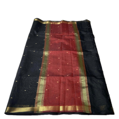 Paru Chanderi Cotton Saree – Black & Red