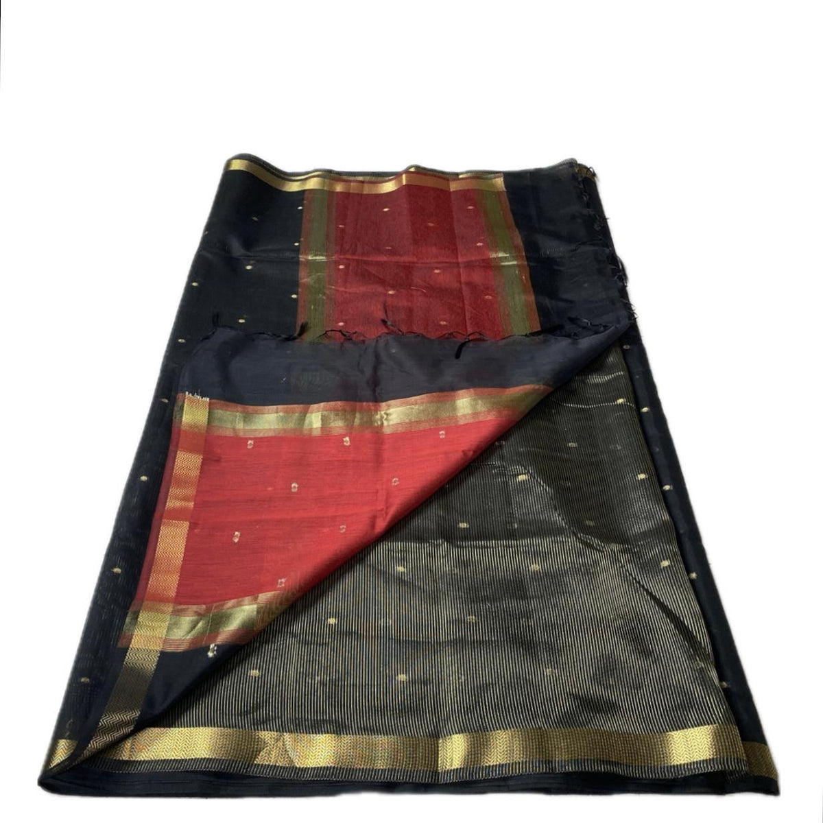 Paru Chanderi Cotton Saree – Black & Red