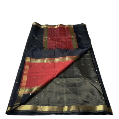 Paru Chanderi Cotton Saree – Black & Red