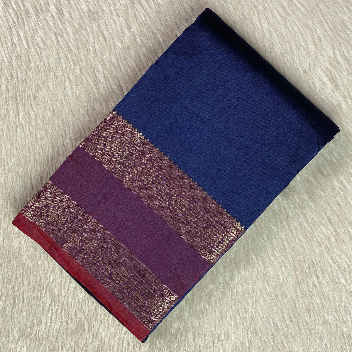 Ishani Semi Silk saree with Double Zari Border Blue