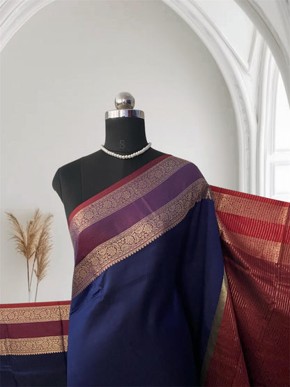 Ishani Semi Silk saree with Double Zari Border Blue