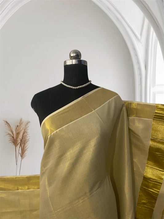 Kerala Tissue Plain Kasavu saree