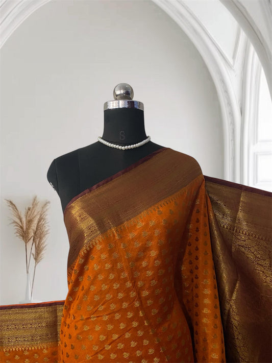 Aami  Georgette Banarasi Saree with Classic Butta Saree Orange