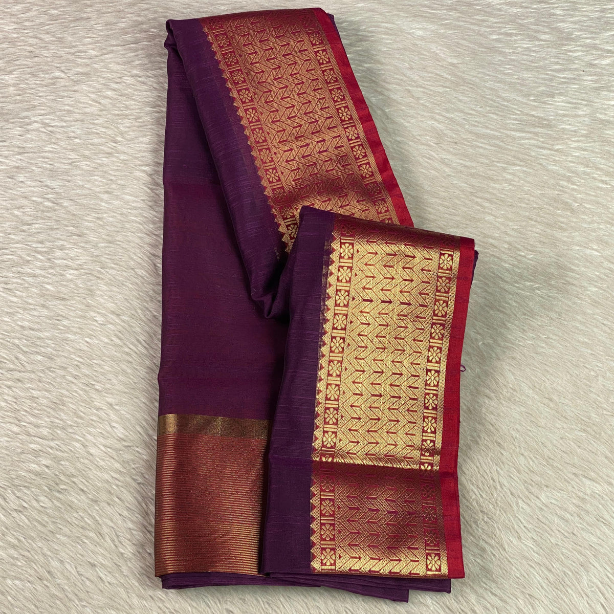 Janvi Semi Linen Saree with Kasavu Border Violet