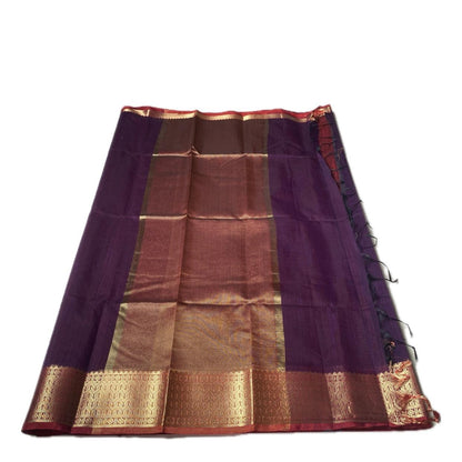 Janvi Semi Linen Saree with Kasavu Border Violet