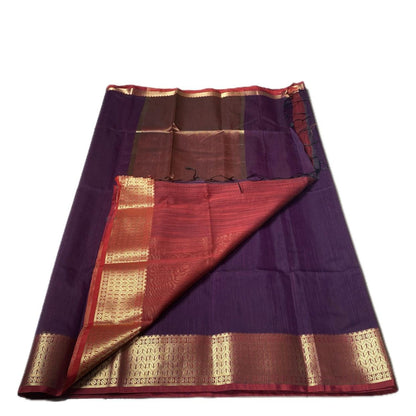 Janvi Semi Linen Saree with Kasavu Border Violet