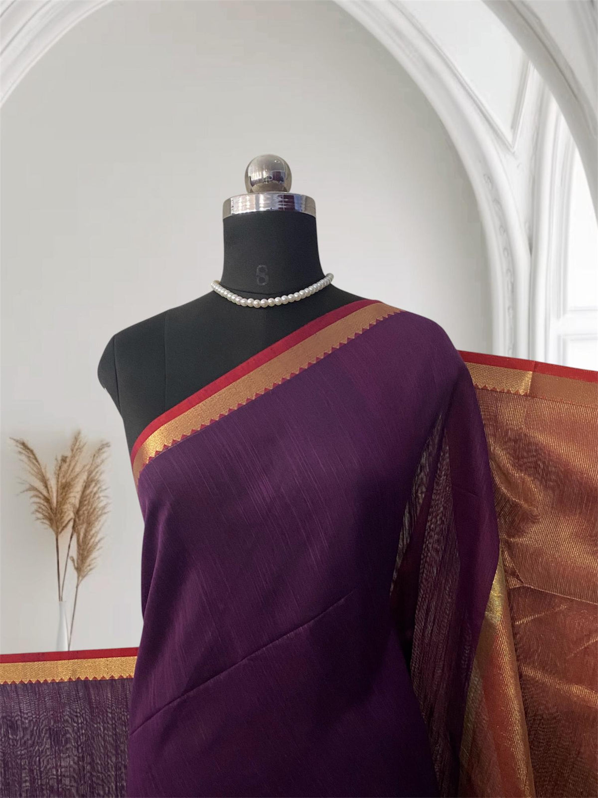 Janvi Semi Linen Saree with Kasavu Border Violet