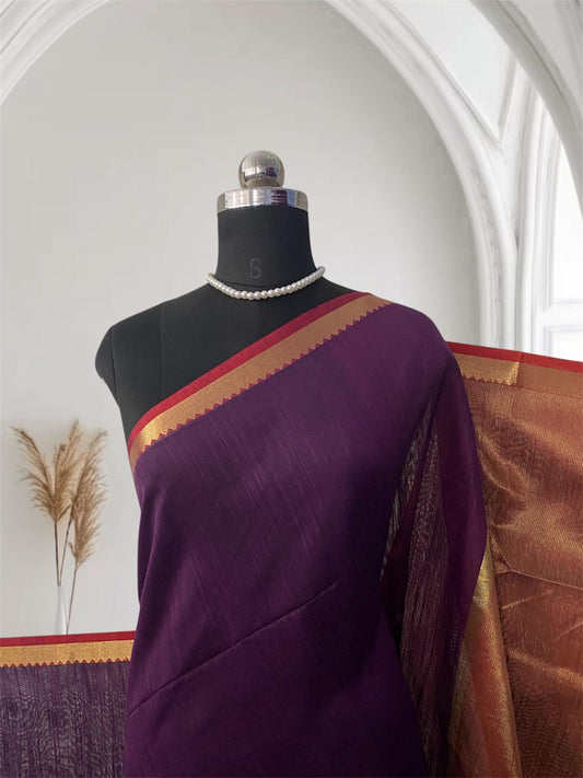 Janvi Semi Linen Saree with Kasavu Border Violet