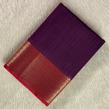 Janvi Semi Linen Saree with Kasavu Border Violet