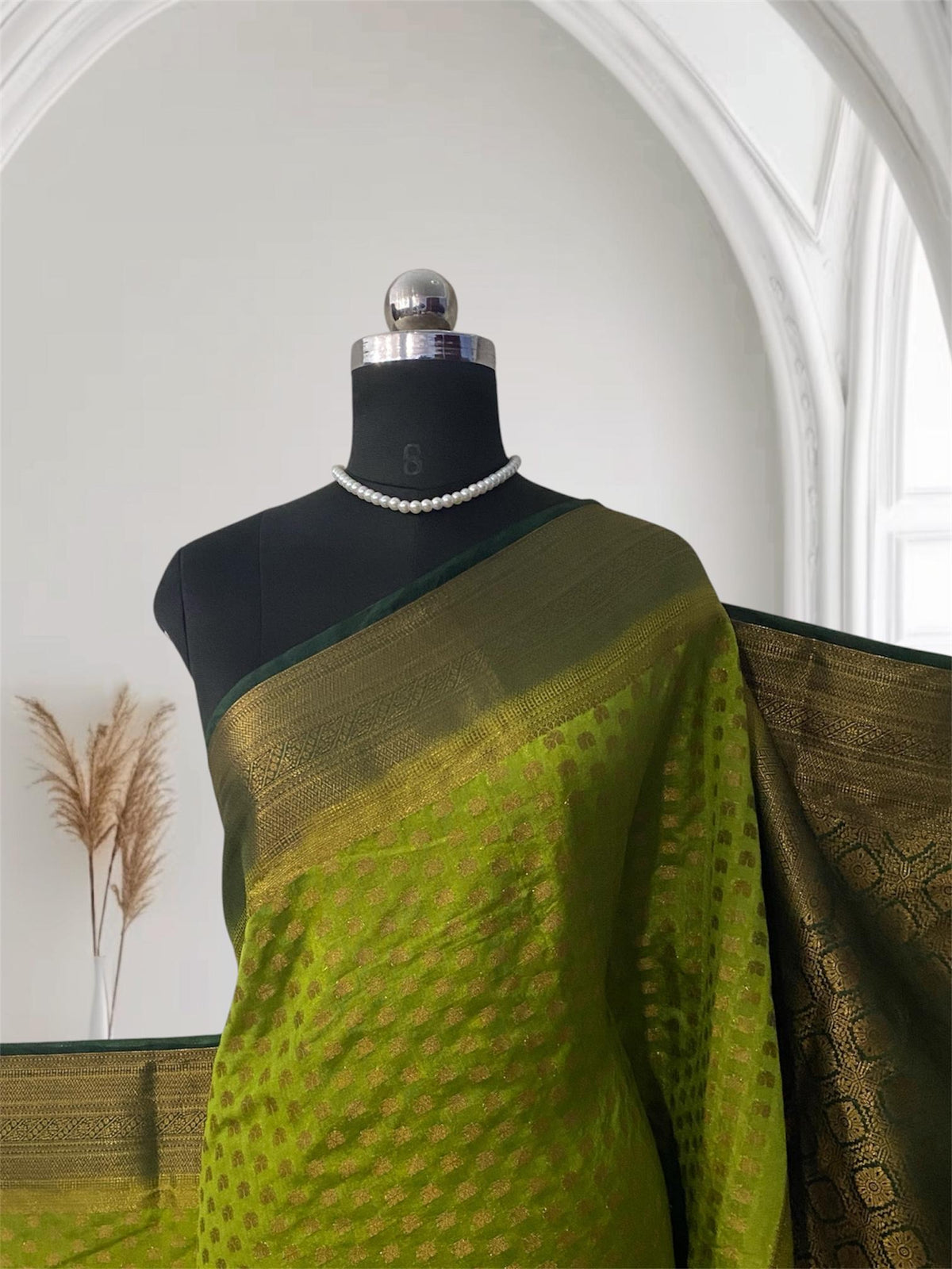 Aami  Georgette Banarasi Saree with Classic Butta Saree Light Green