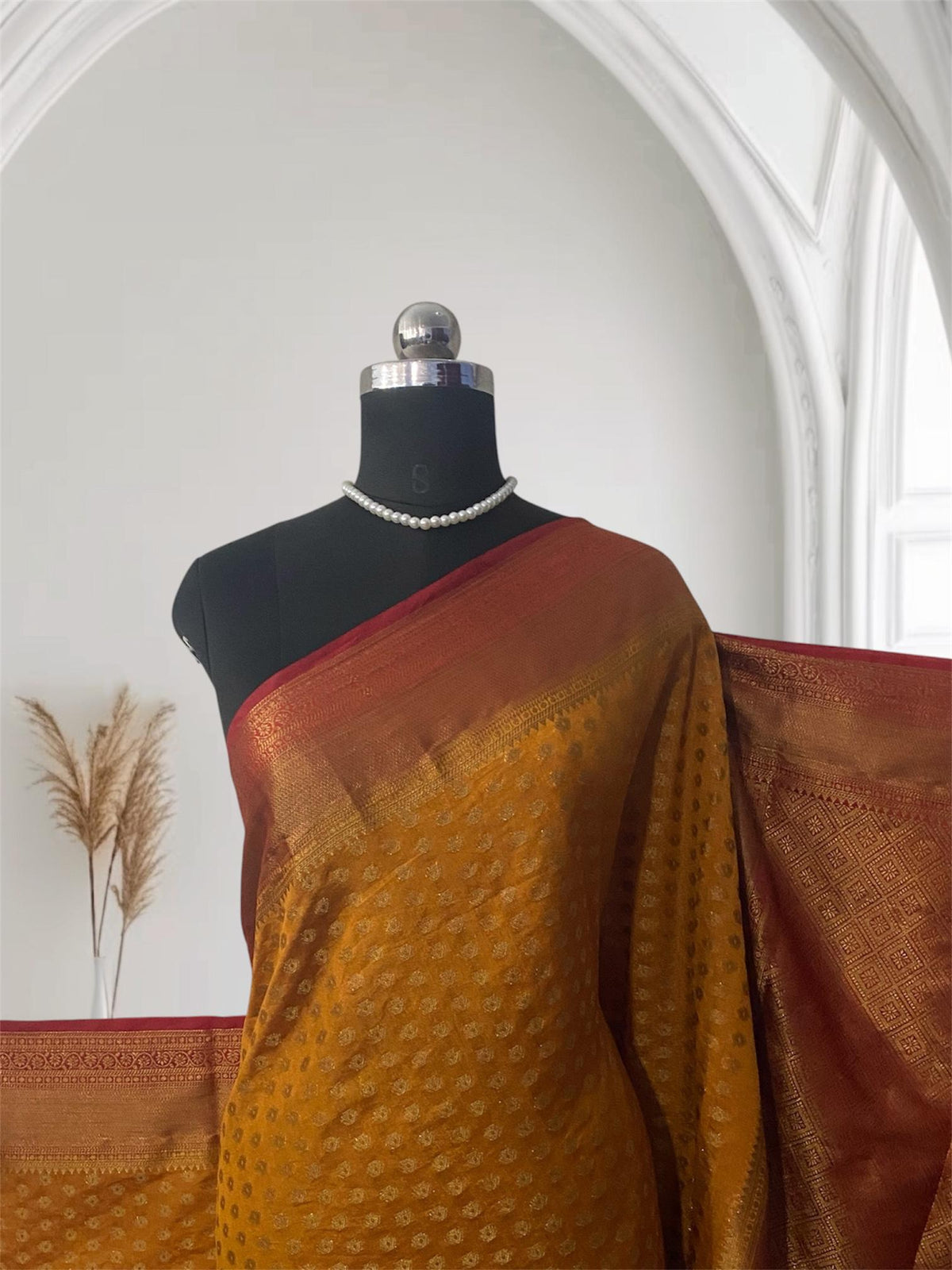 Aami Georgette Banarasi Saree with Classic Butta Saree Mustard
