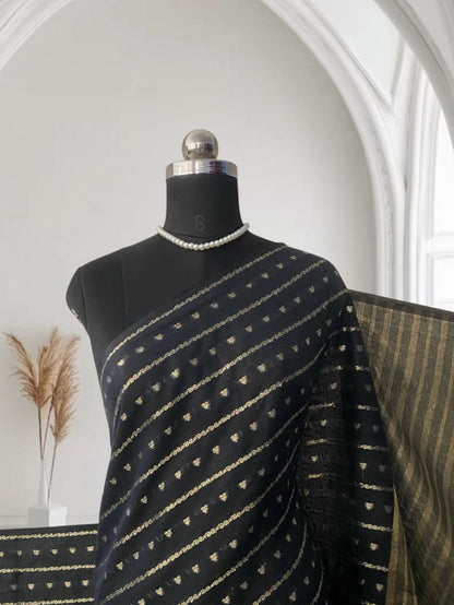 ✨Kannaki Banarasi Silk Golden Butti Saree Black ✨