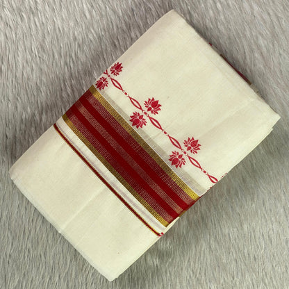Kerala Set Mund with Red Border