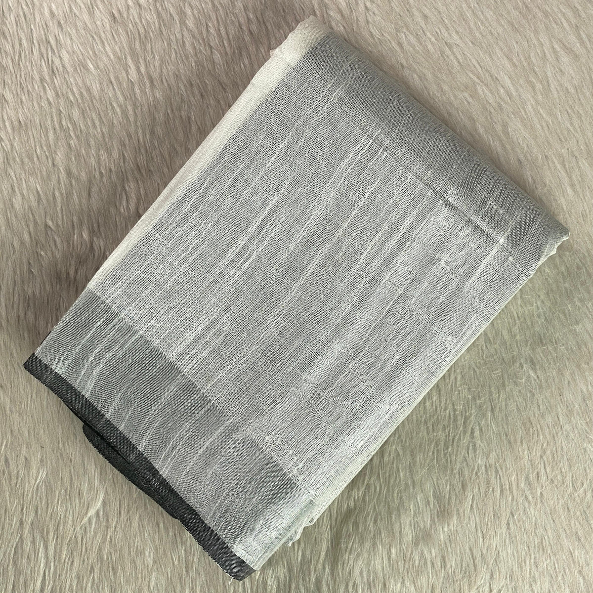 Pavithra Premium Cotton Linen blend White Saree with Black Border