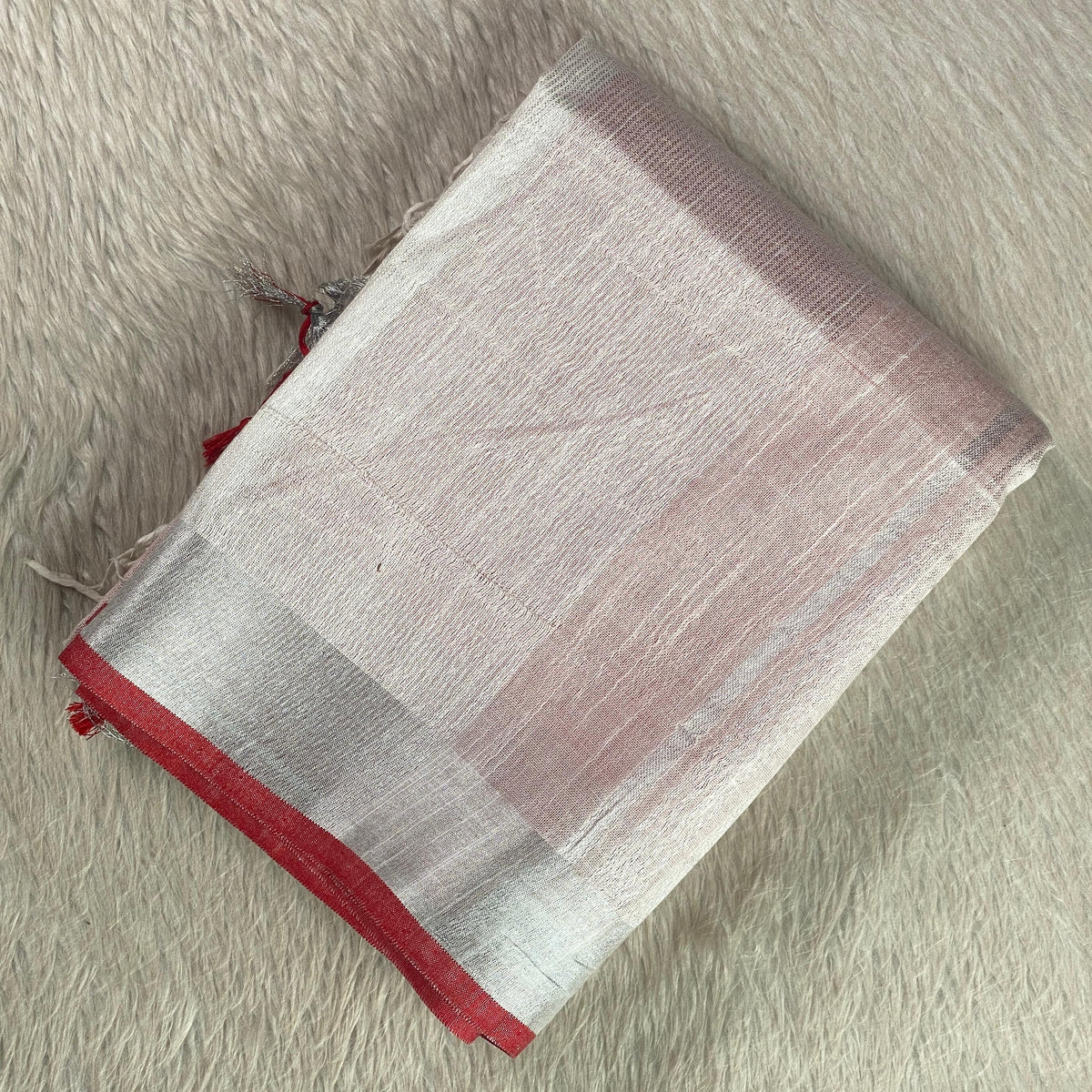 Pavithra Premium Cotton Linen blend Light White Saree with Red Border
