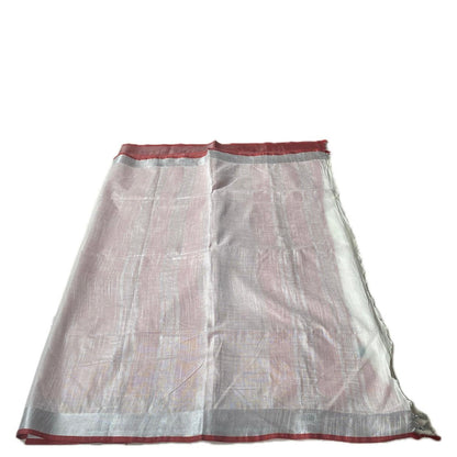 Pavithra Premium Cotton Linen blend Light White Saree with Red Border
