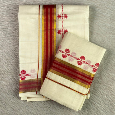Kerala Set Mund with Red Border